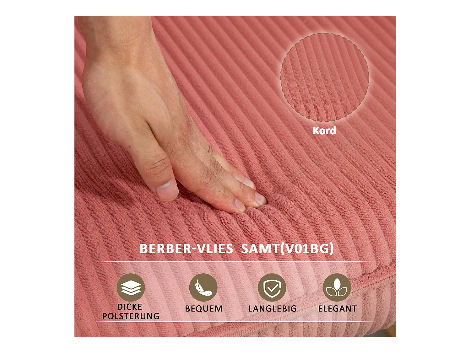 Schaukelstuhl in Cord-Optik, Armlehnen, Sessel mit Holzgleitern