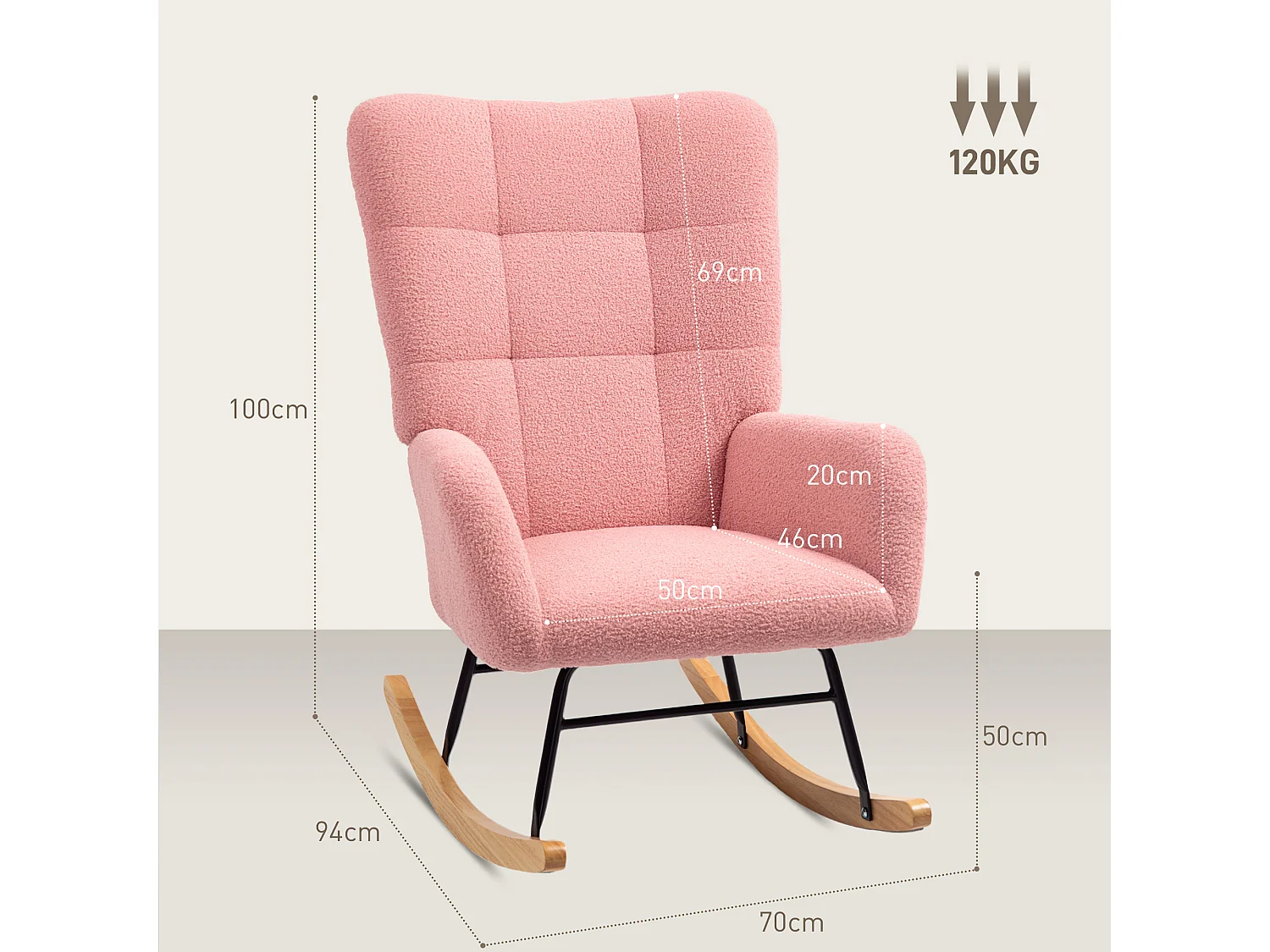 Fauteuil à bascule avec accoudoirs,aspect velours,fauteuil relax avec patins en bois