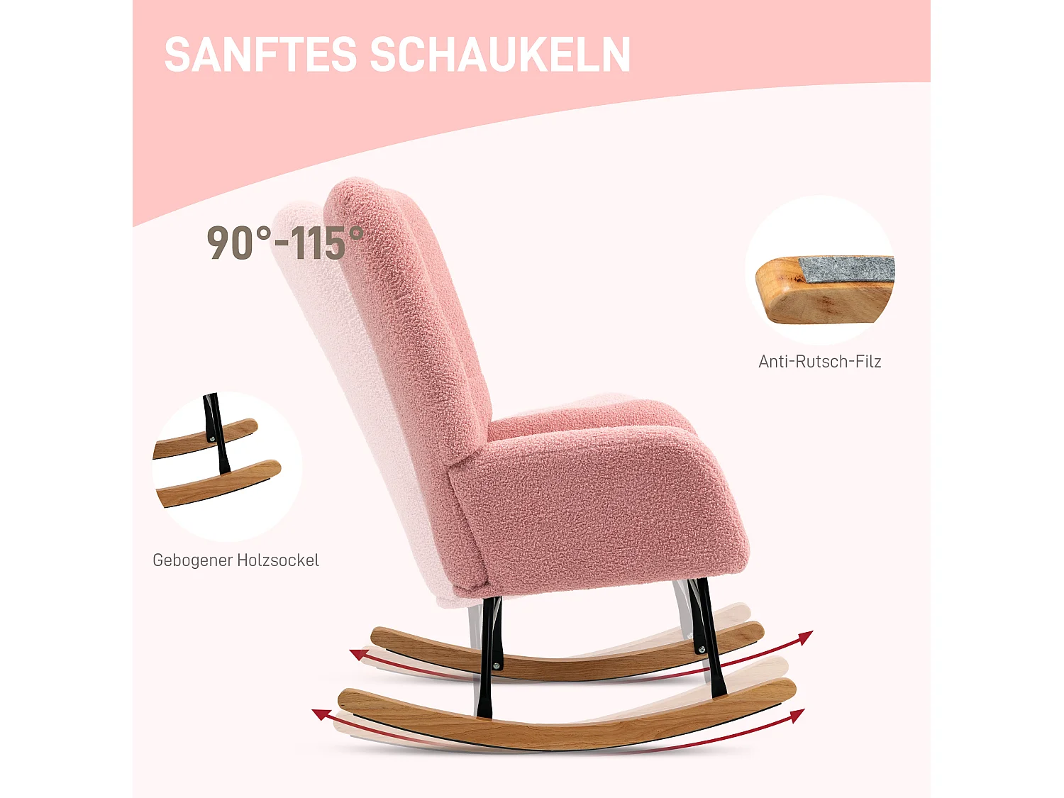 Fauteuil à bascule avec accoudoirs,aspect velours,fauteuil relax avec patins en bois