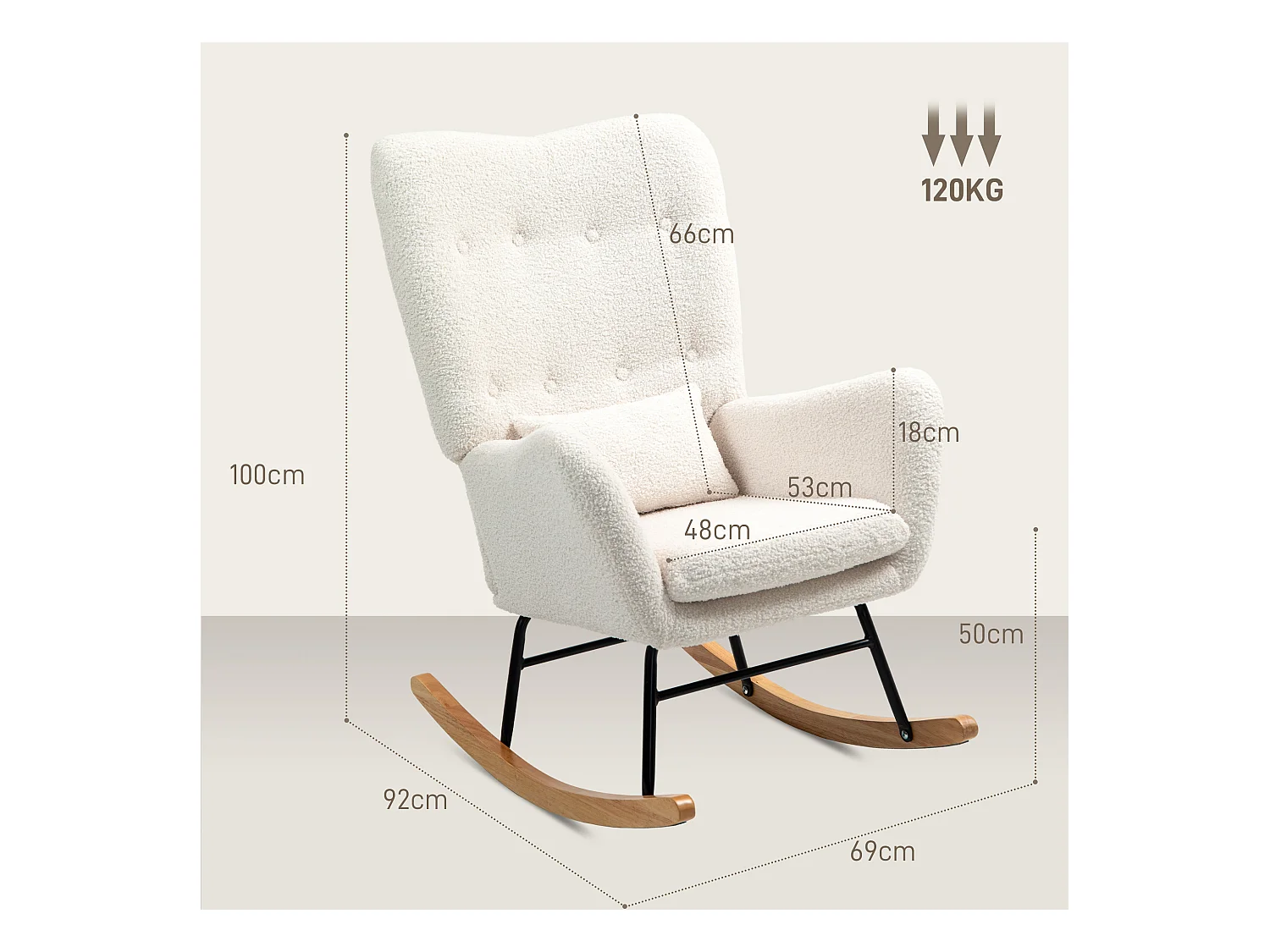 Schommelstoel met armleuningen, Teddy in fluwelen look, voedingsstoel met glijders