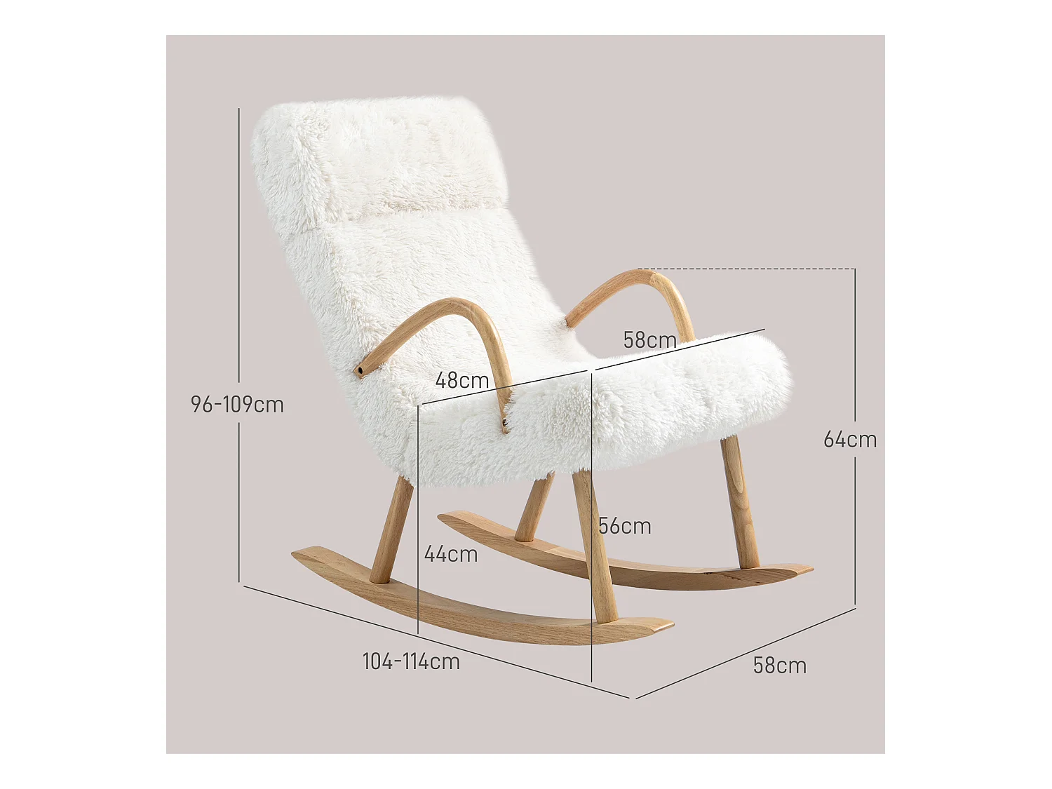 Mecedora con reposabrazos, sillón de lactancia con aspecto de lana, blanco