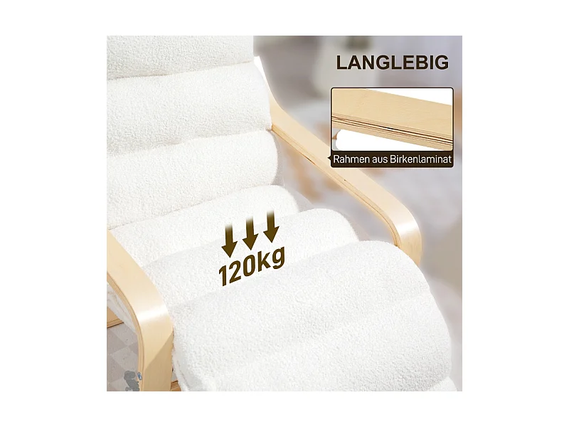 Loungesessel, Sherpa-Fleece, für Wohnzimmer, Schaukelstuhl mit Armlehnen, Relaxsessel