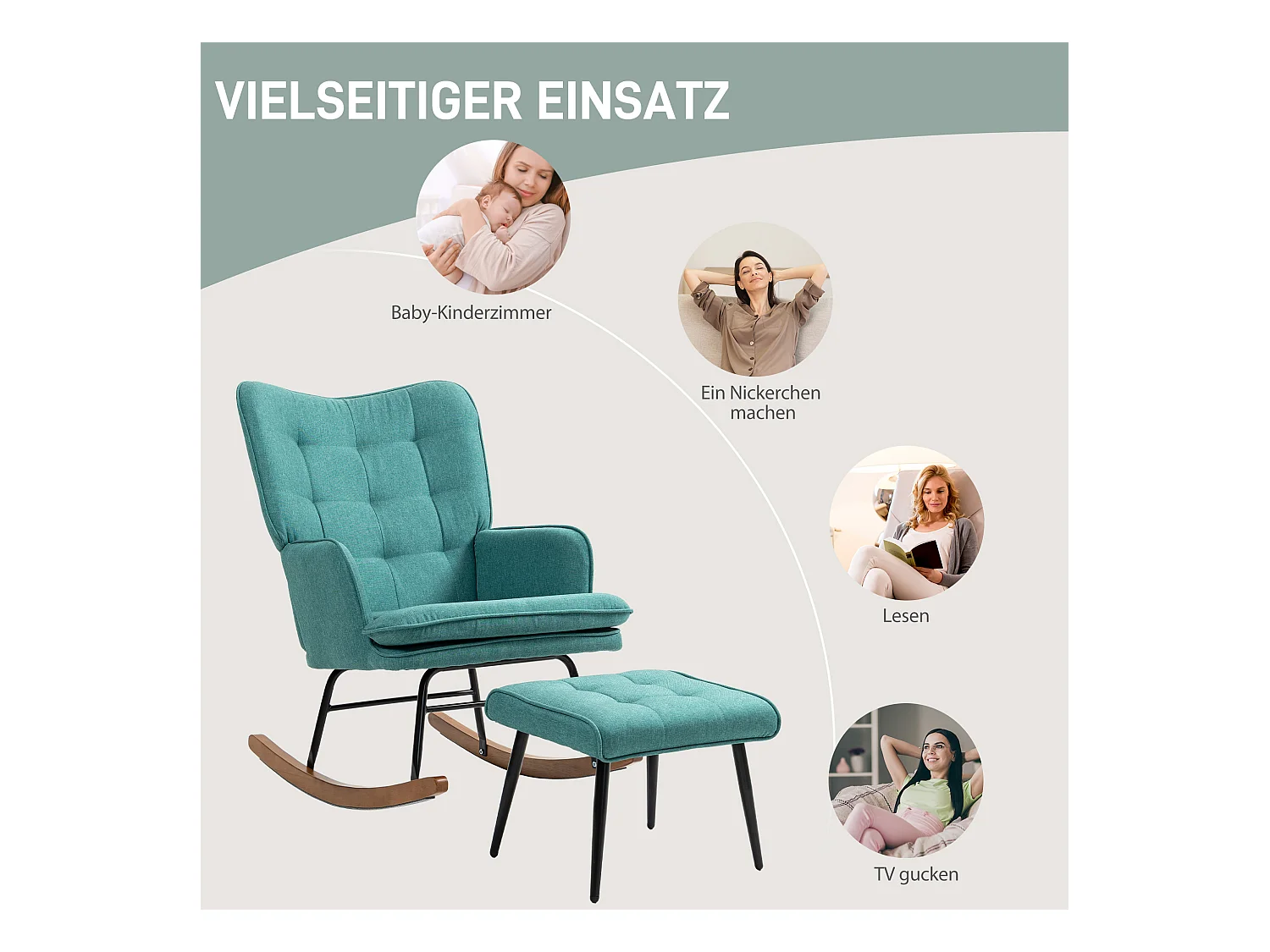 Schaukelstuhl in Leinen-Optik, Stillsessel, Schlafzimmer-Schaukelstuhl