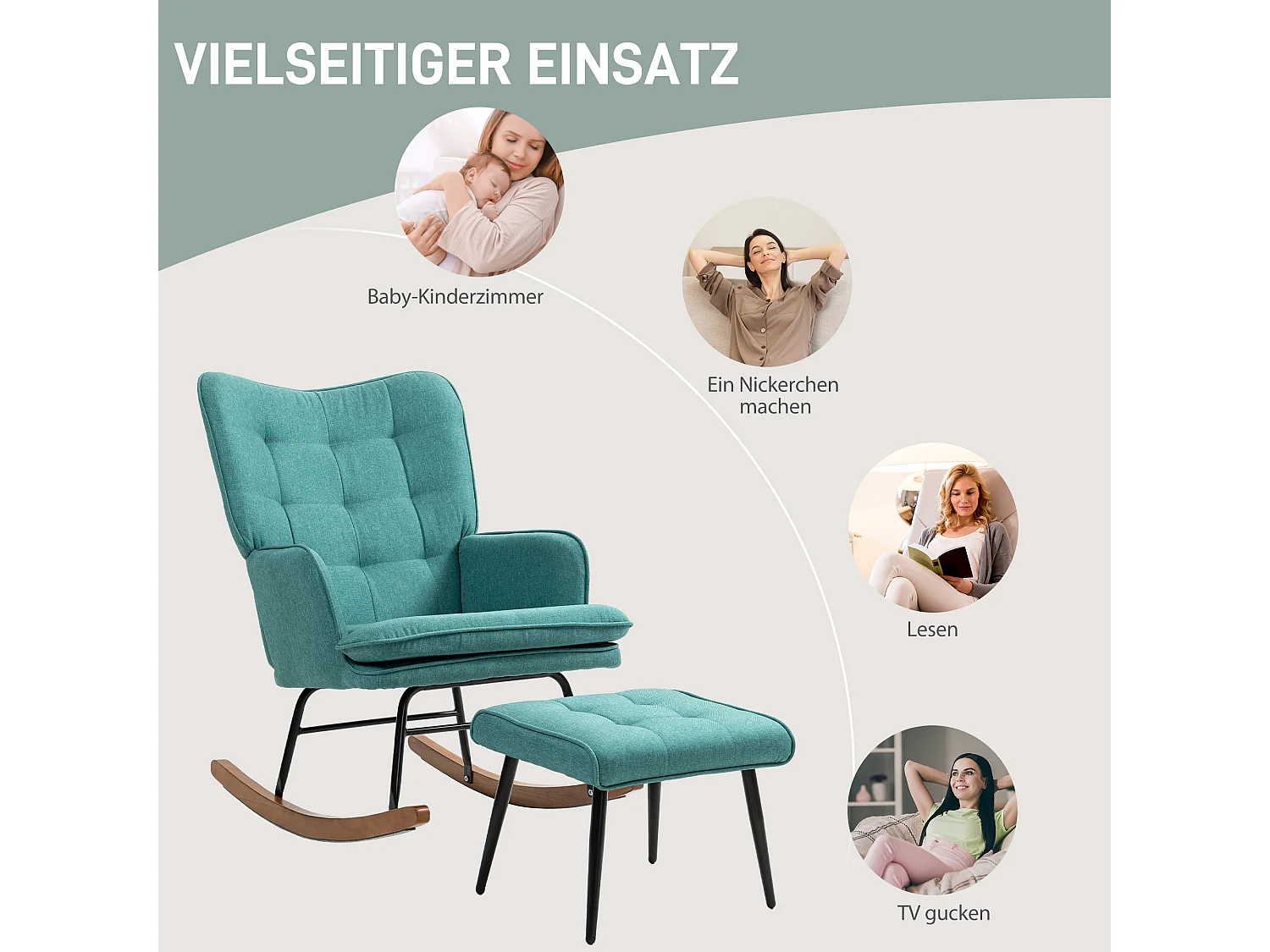 Cadeira de baloiço com aspeto de linho, cadeira de amamentação, cadeira de baloiço para quarto