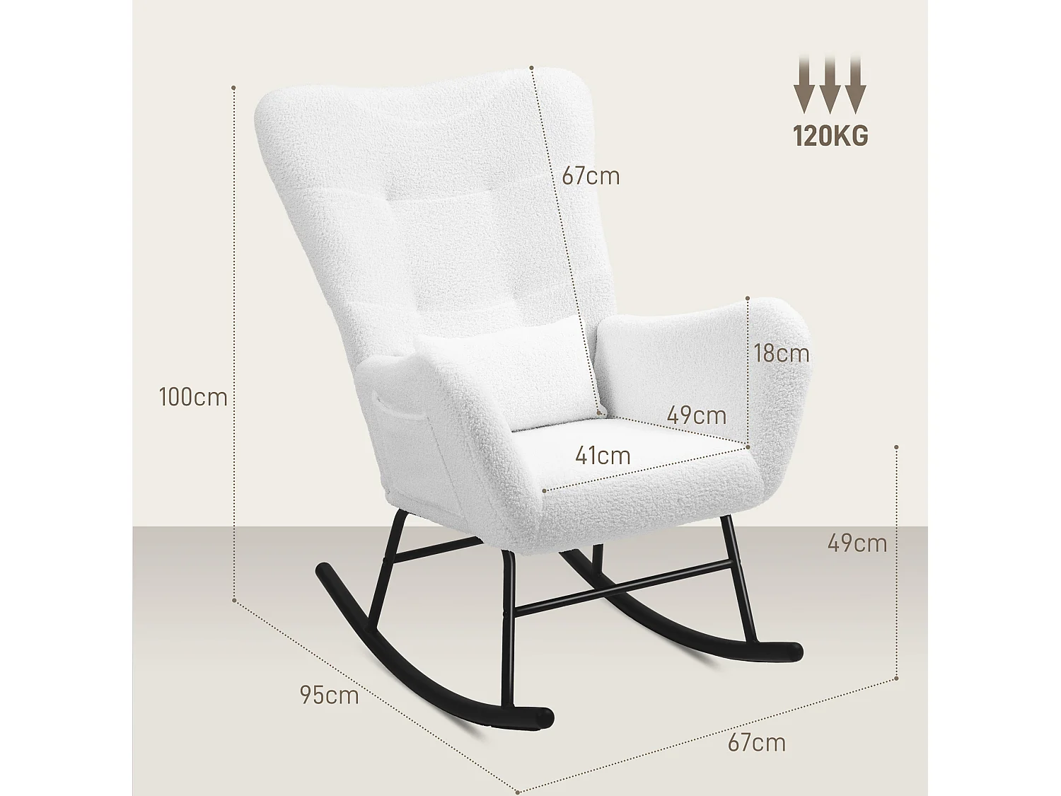 Fauteuil long,aspect peluche,accoudoirs,fauteuil d'allaitement avec piètement en bois