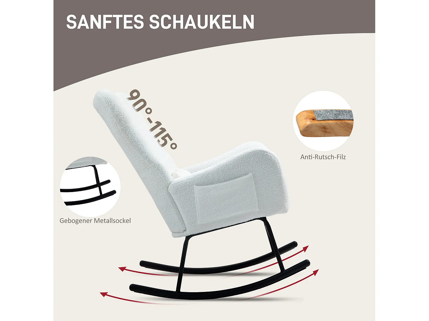 Fauteuil long,aspect peluche,accoudoirs,fauteuil d'allaitement avec piètement en bois