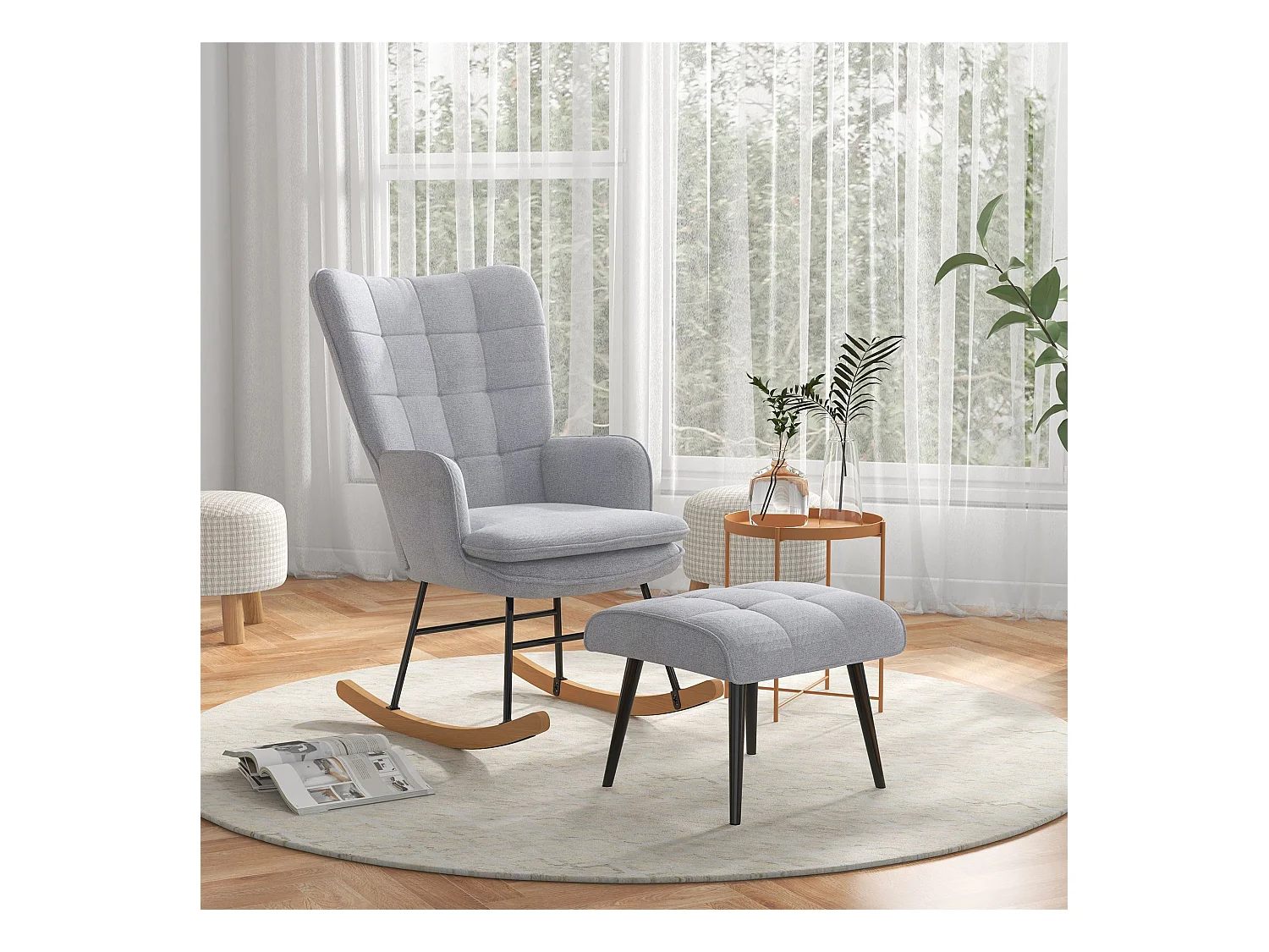 Fauteuil à bascule,fauteuil à bascule avec tabouret,fauteuil à accoudoirs