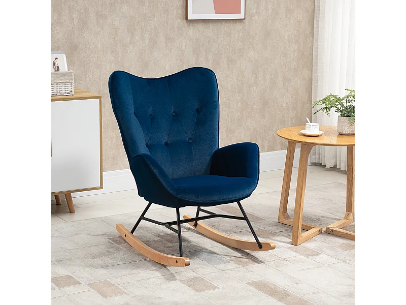 Fauteuil à bascule avec oreilles,assise et dossier recouverts de velours haute densité