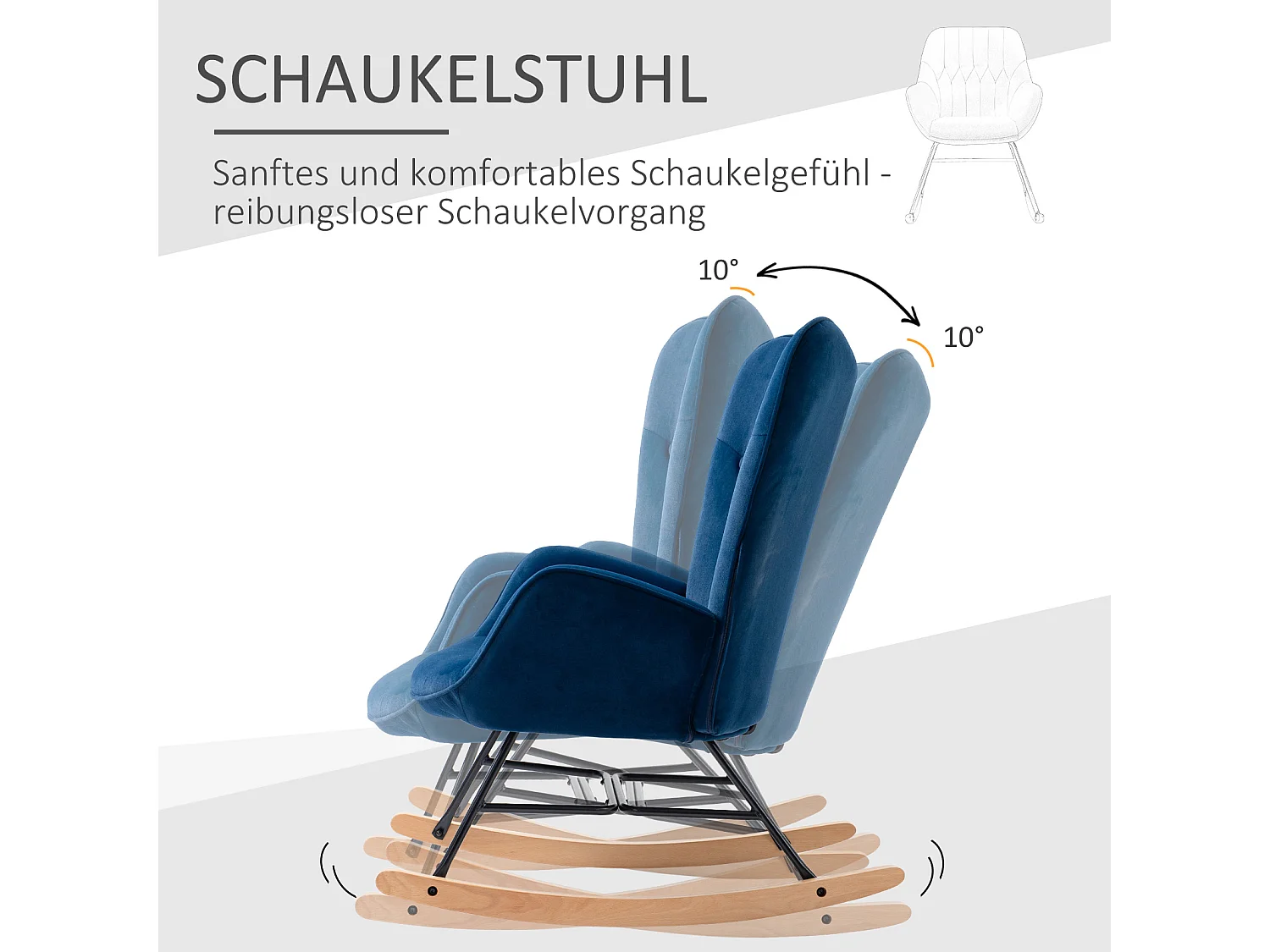 Schommelstoel met vleugels, zitting en rugleuning bekleed met fluweel met hoge dichtheid