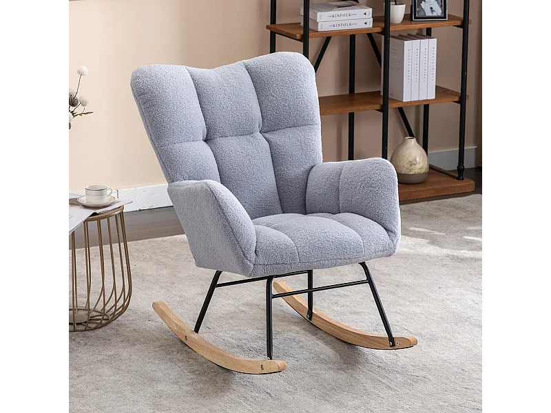 Fauteuil à bascule moderne du milieu du siècle,capitonné en tissu Teddy