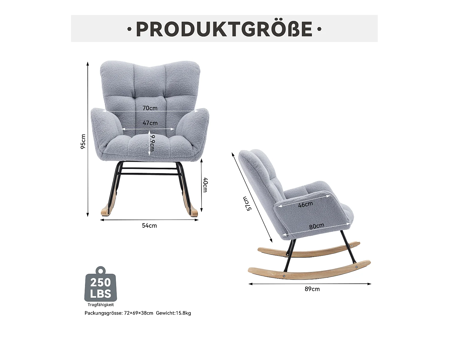 Fauteuil à bascule moderne du milieu du siècle,capitonné en tissu Teddy