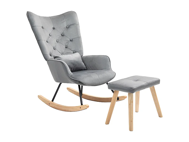 Schaukelstuhl mit Hocker, Relaxsessel mit Kissen, Samtoptik