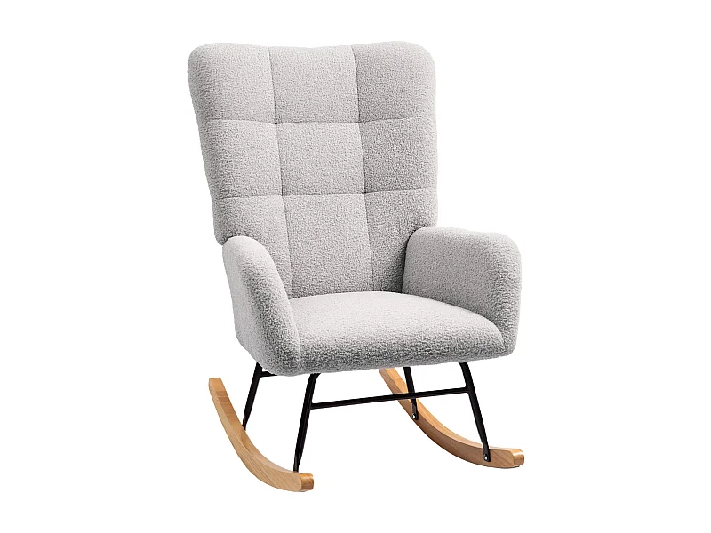Cadeira de baloiço com braços, Teddy com efeito de veludo, poltrona reclinável