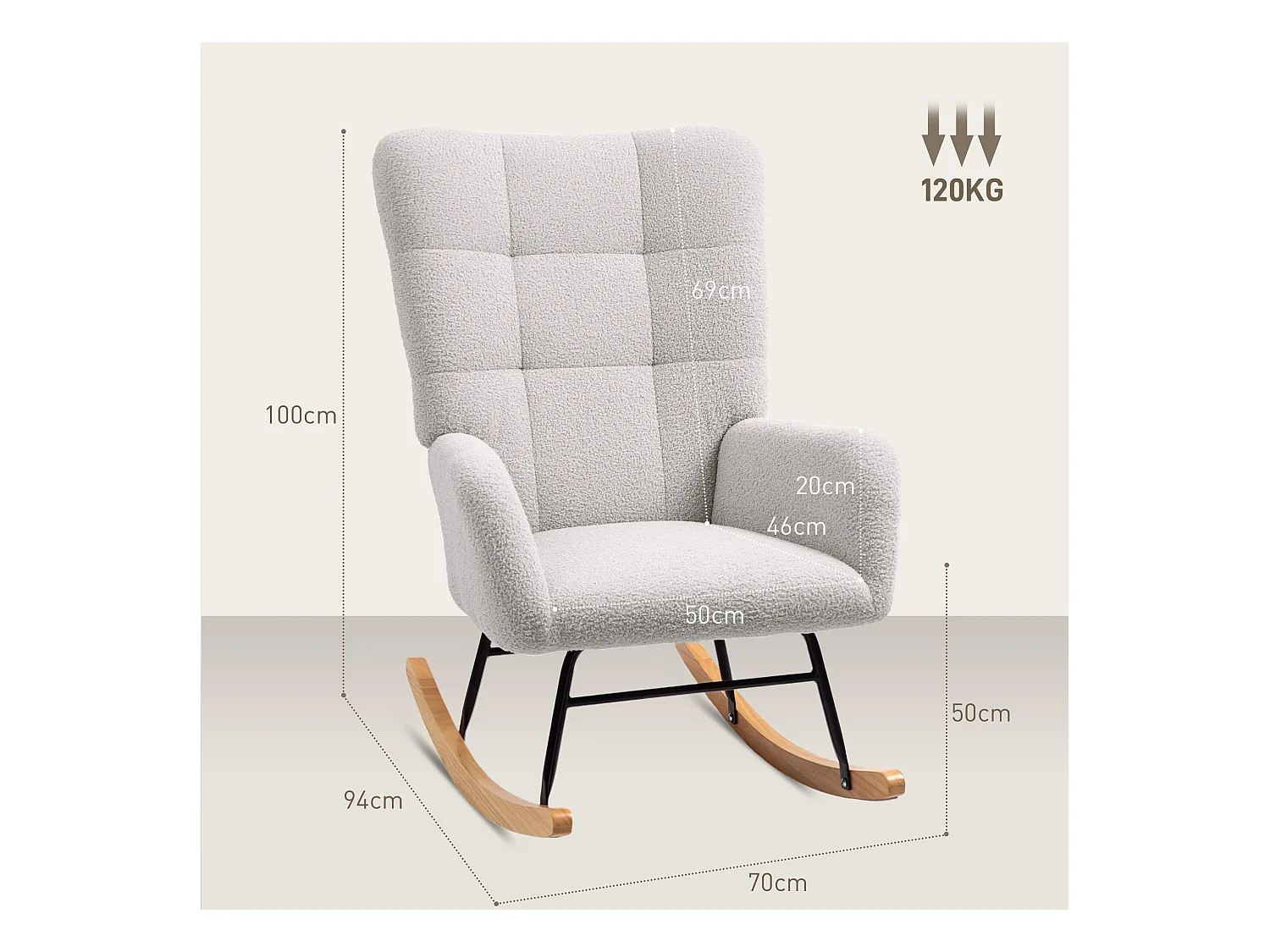 Fauteuil à bascule avec accoudoirs,aspect velours Teddy,fauteuil inclinable