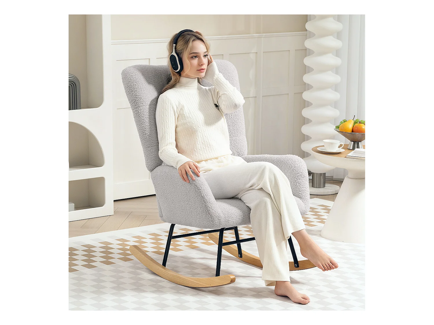 Fauteuil à bascule avec accoudoirs,aspect velours Teddy,fauteuil inclinable