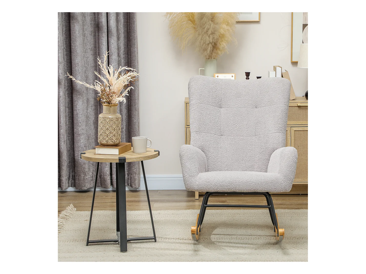 Fauteuil à bascule avec accoudoirs,aspect velours Teddy,fauteuil inclinable