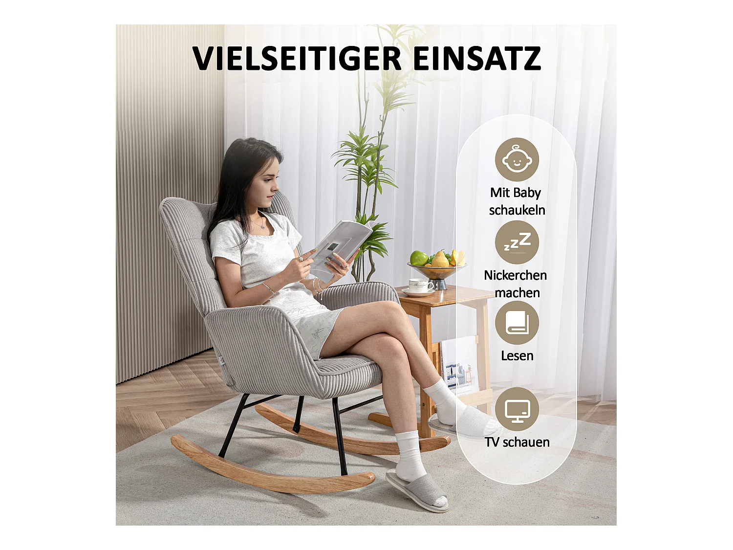 Loungesessel, Cordoptik, Armlehnen, Stuhl mit Holzgestell