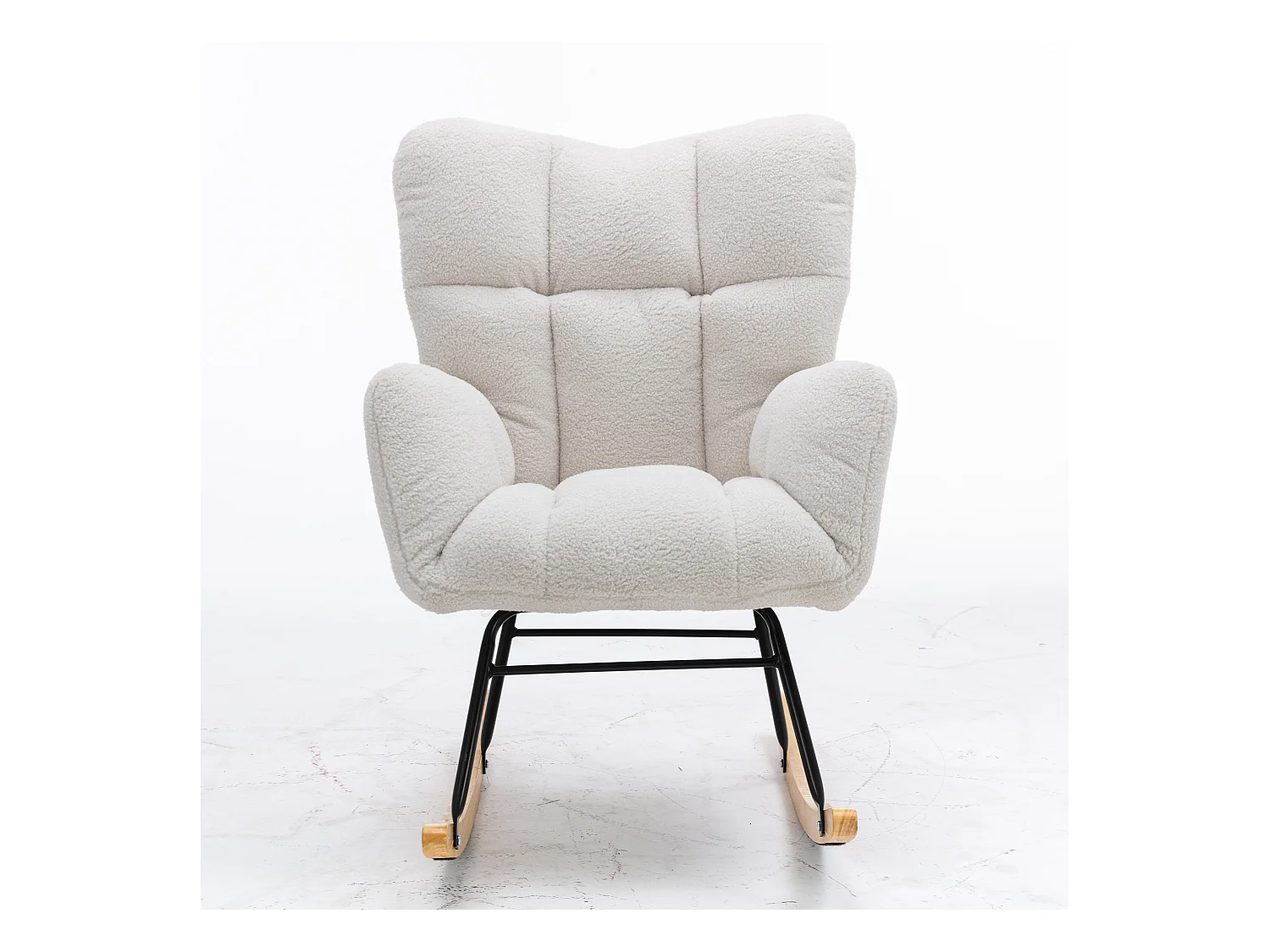 Fauteuil à bascule en tissu Teddy,style milieu du siècle,avec rembourrage capitonné