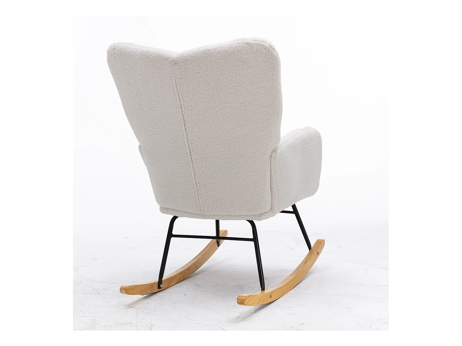 Teddystoff-Schaukelstuhl im Mid-Century-Stil mit gestepptem Bezug