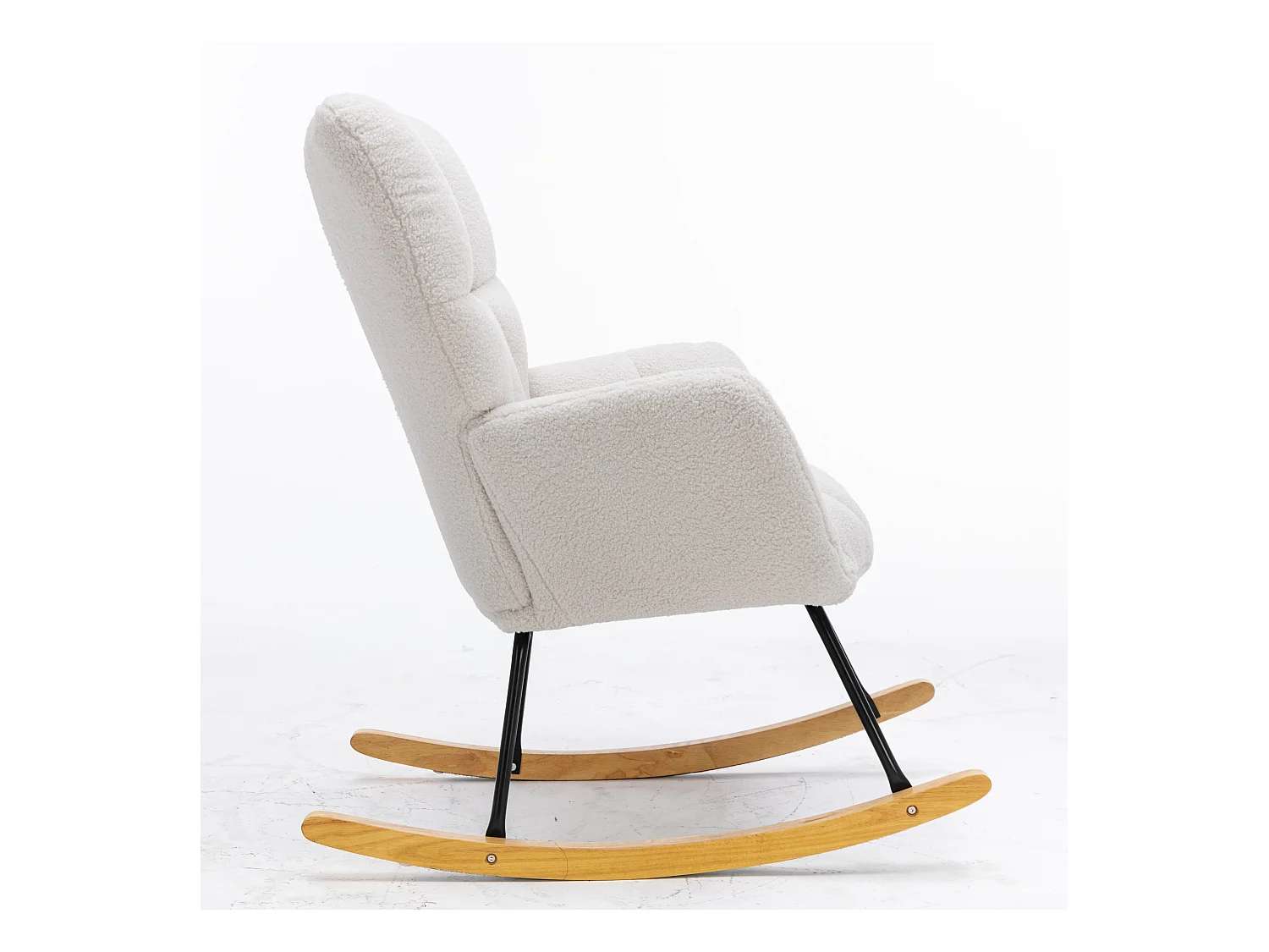 Teddystoff-Schaukelstuhl im Mid-Century-Stil mit gestepptem Bezug