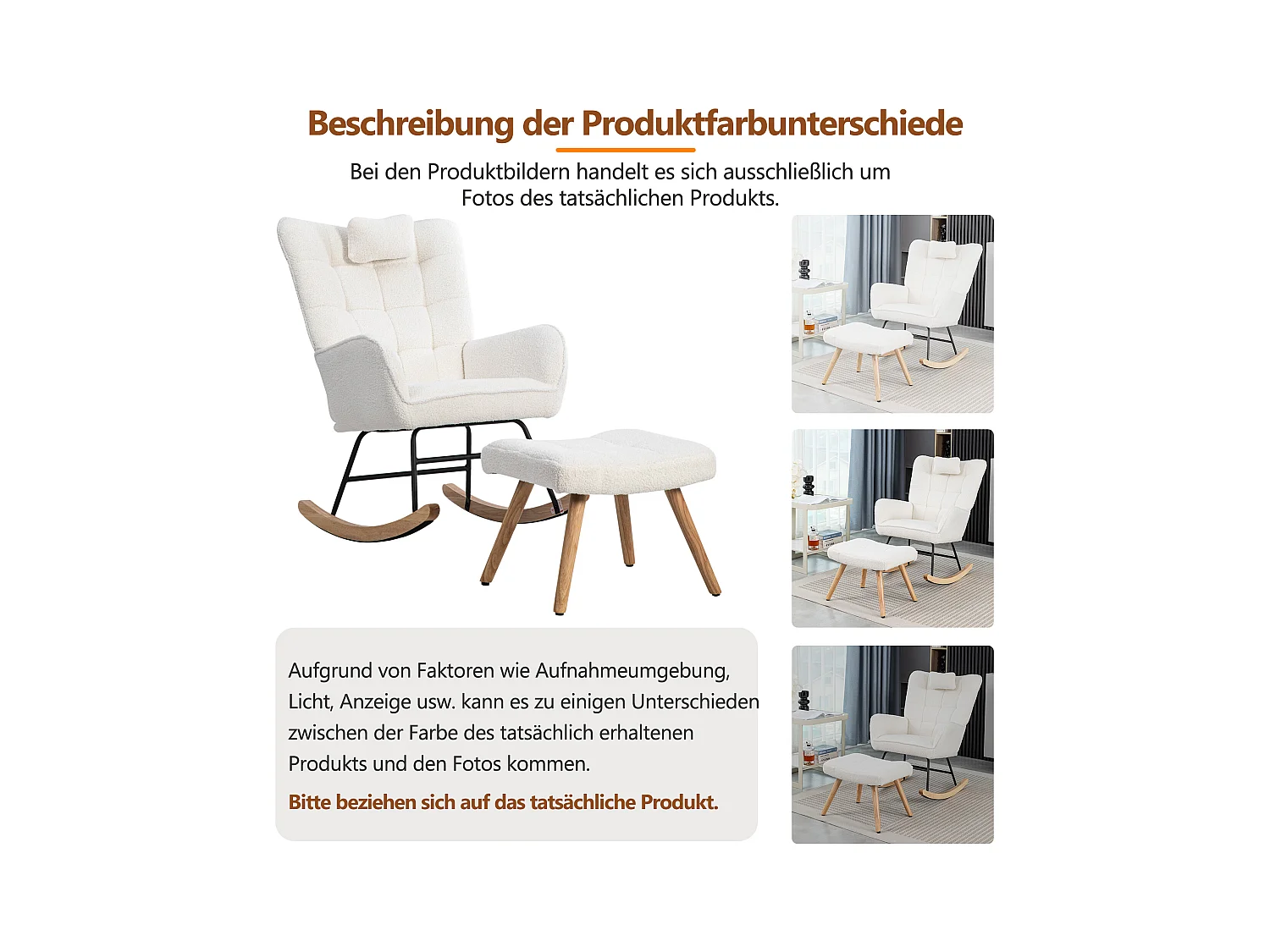 Ergonomische witte schommelstoel, 92 cm hoog, schommelstoel, woonkamerstoel