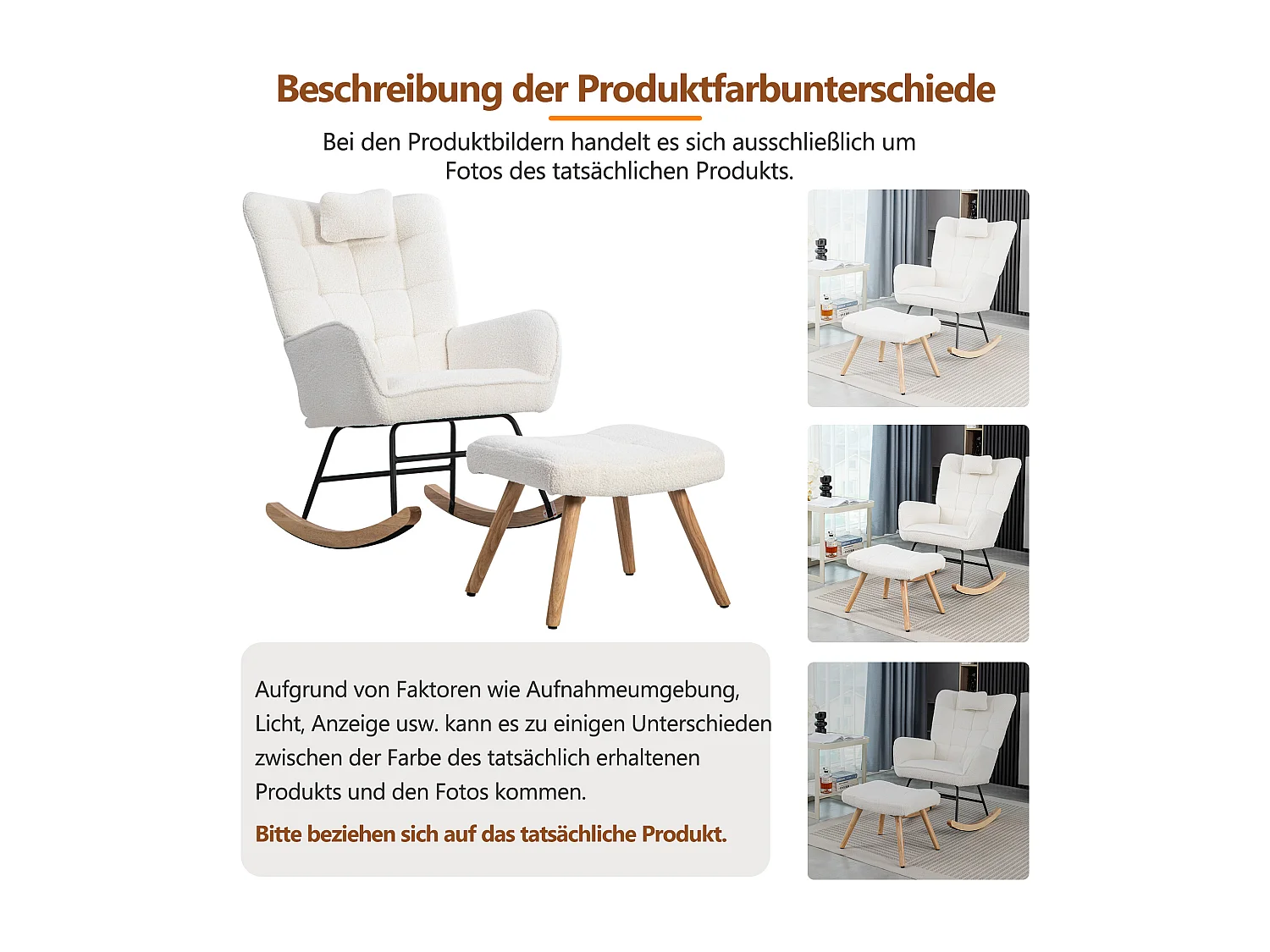 Ergonomische witte schommelstoel, 92 cm hoog, schommelstoel, woonkamerstoel