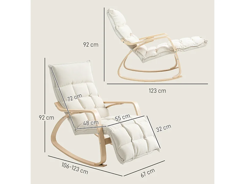 Schommelstoel met rugleuning, voetensteun, fauteuil, linnenlook relaxfauteuil, schommelstoel