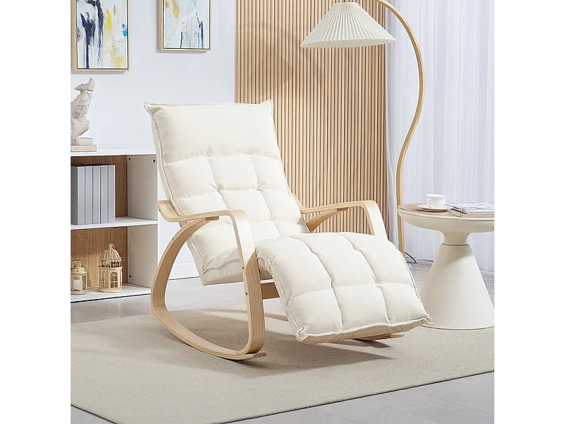 Schommelstoel met rugleuning, voetensteun, fauteuil, linnenlook relaxfauteuil, schommelstoel