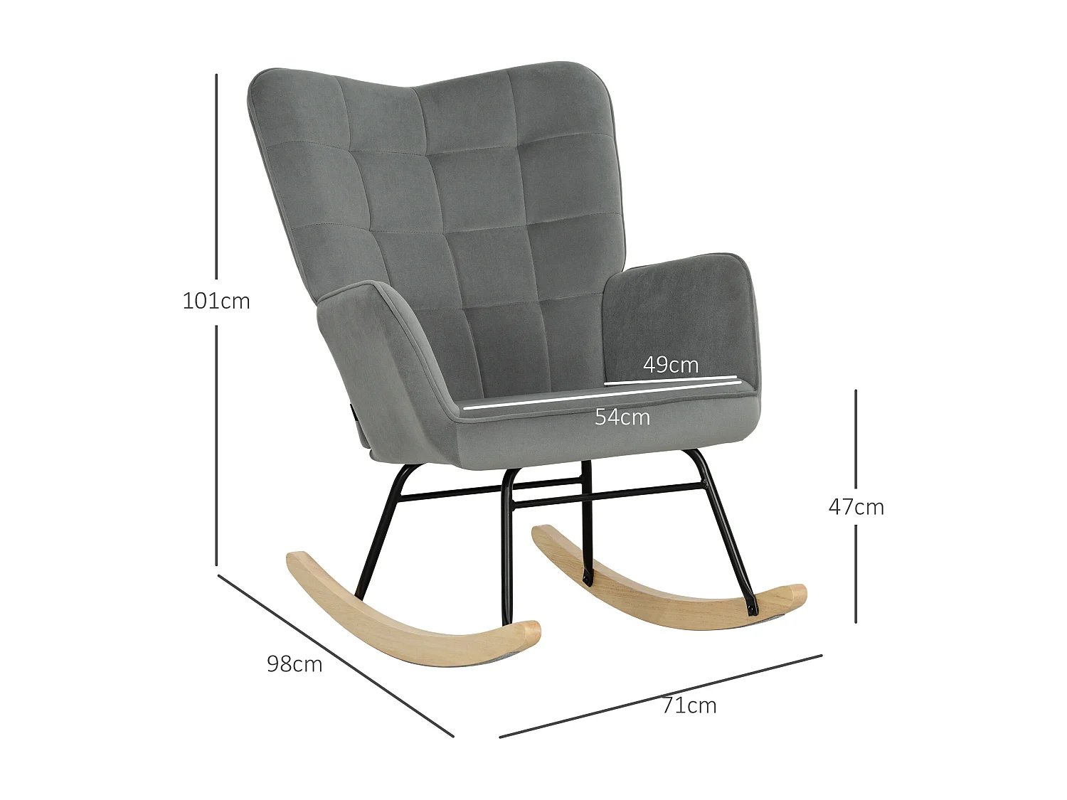 Fauteuil à bascule aspect velours,accoudoirs,patins en bois,fauteuil relax