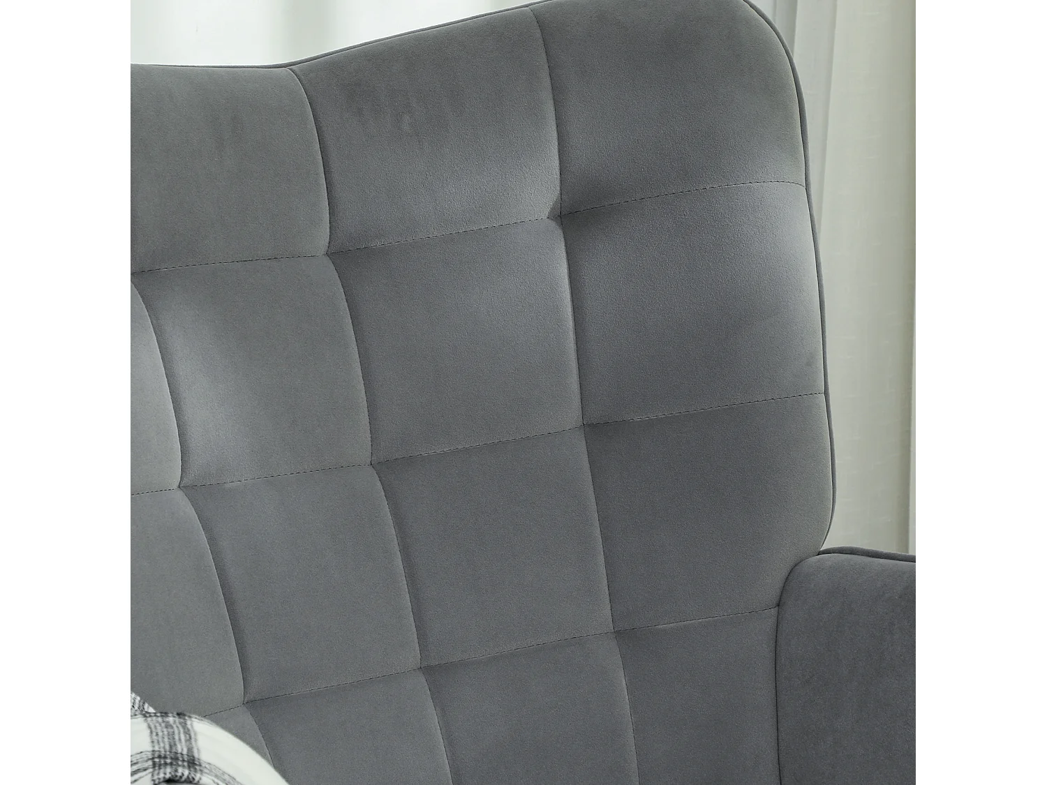 Fauteuil à bascule aspect velours,accoudoirs,patins en bois,fauteuil relax