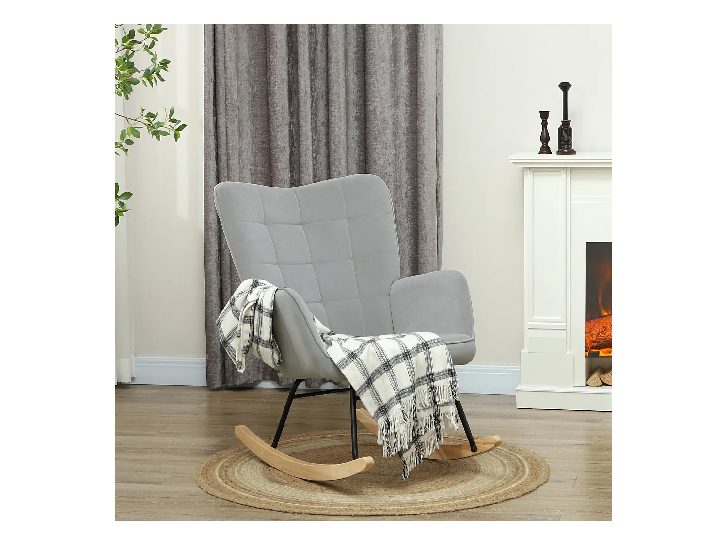 Schaukelstuhl, Samtoptik, Armlehnen, Sessel mit Holzgleitern, Relaxsessel