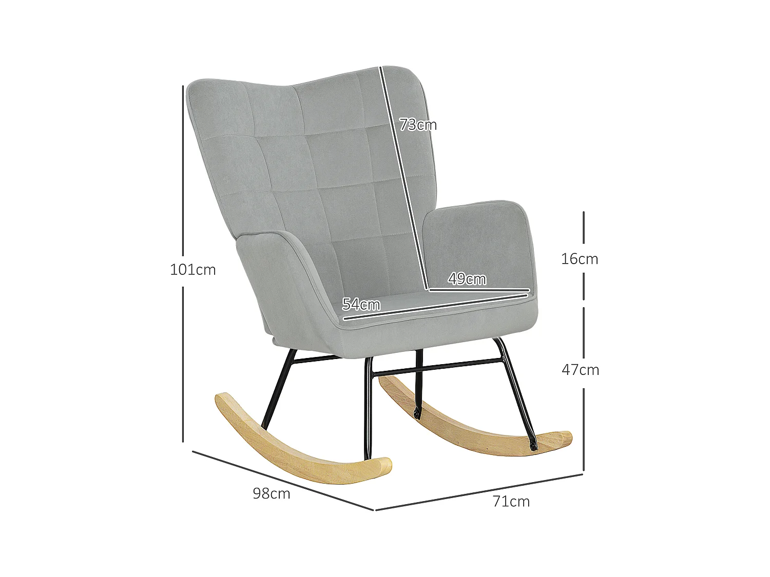 Schaukelstuhl, Samtoptik, Armlehnen, Sessel mit Holzgleitern, Relaxsessel