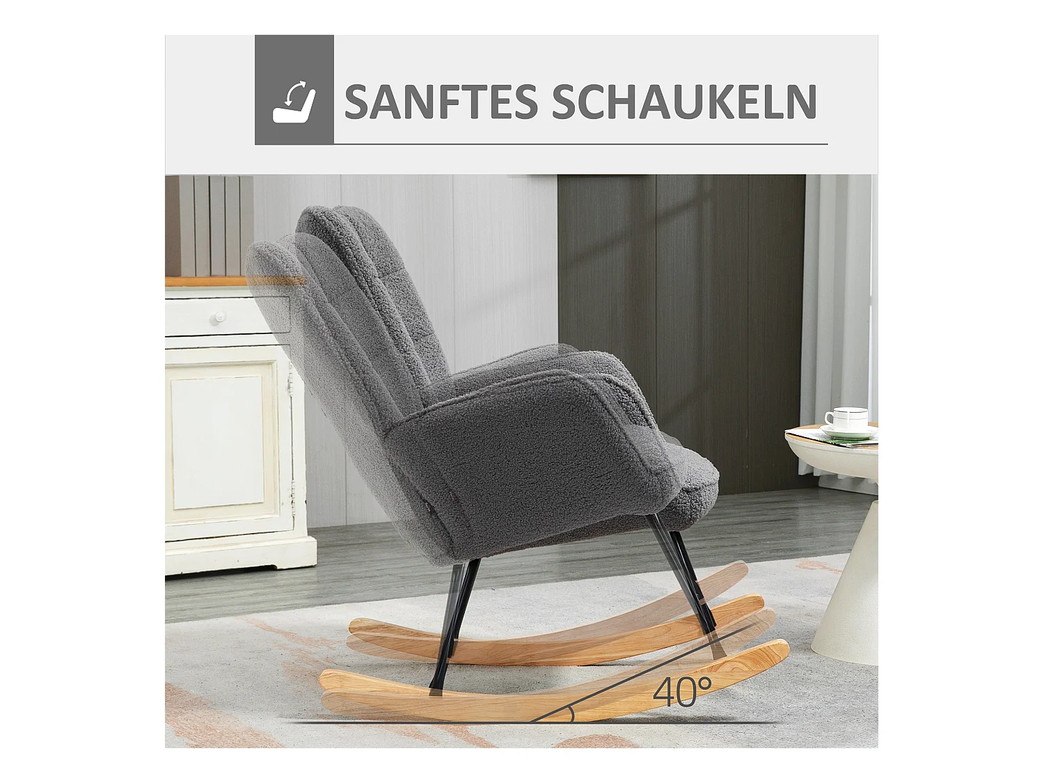 Fauteuil à bascule,fauteuil à bascule aspect polaire berbère,accoudoirs,fauteuil rembourré