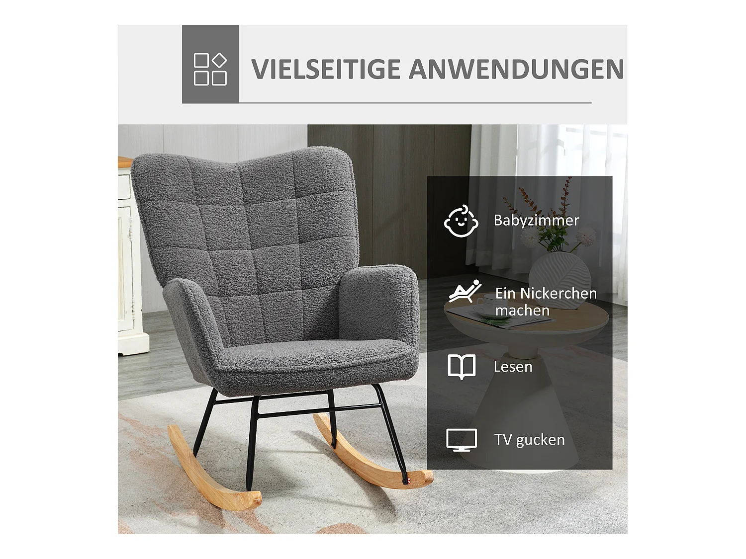 Schaukelstuhl, Berber-Fleece-Optik, Schaukelstuhl, Armlehnen, Polstersessel