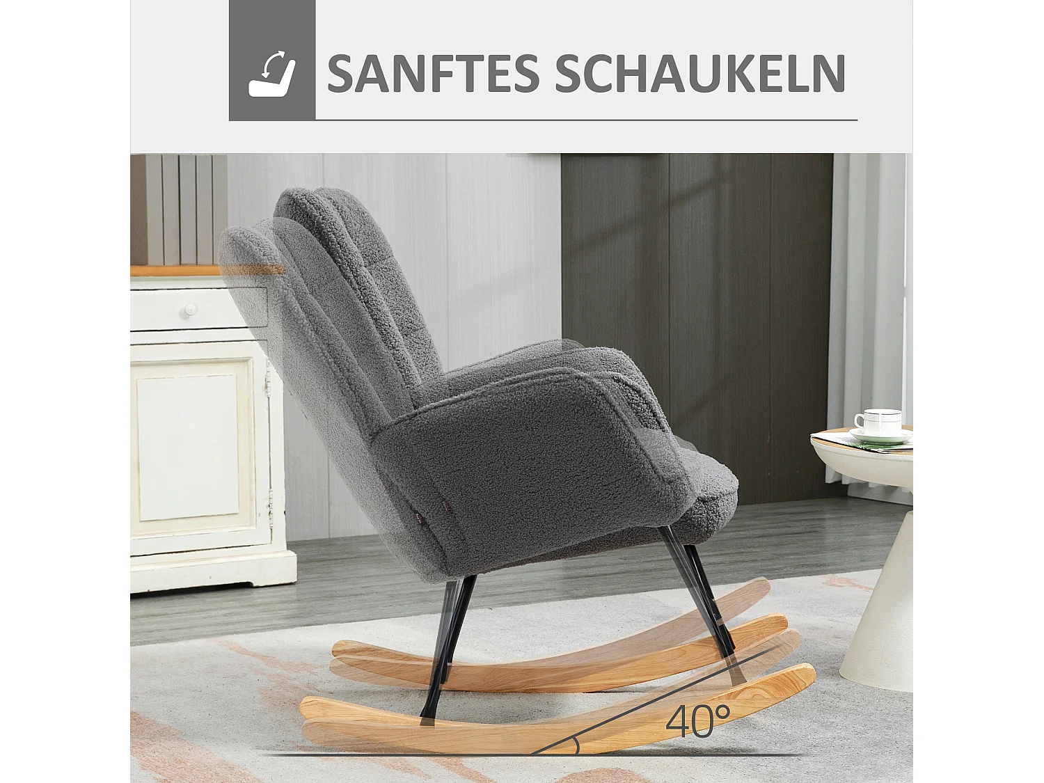 Schaukelstuhl, Berber-Fleece-Optik, Schaukelstuhl, Armlehnen, Polstersessel