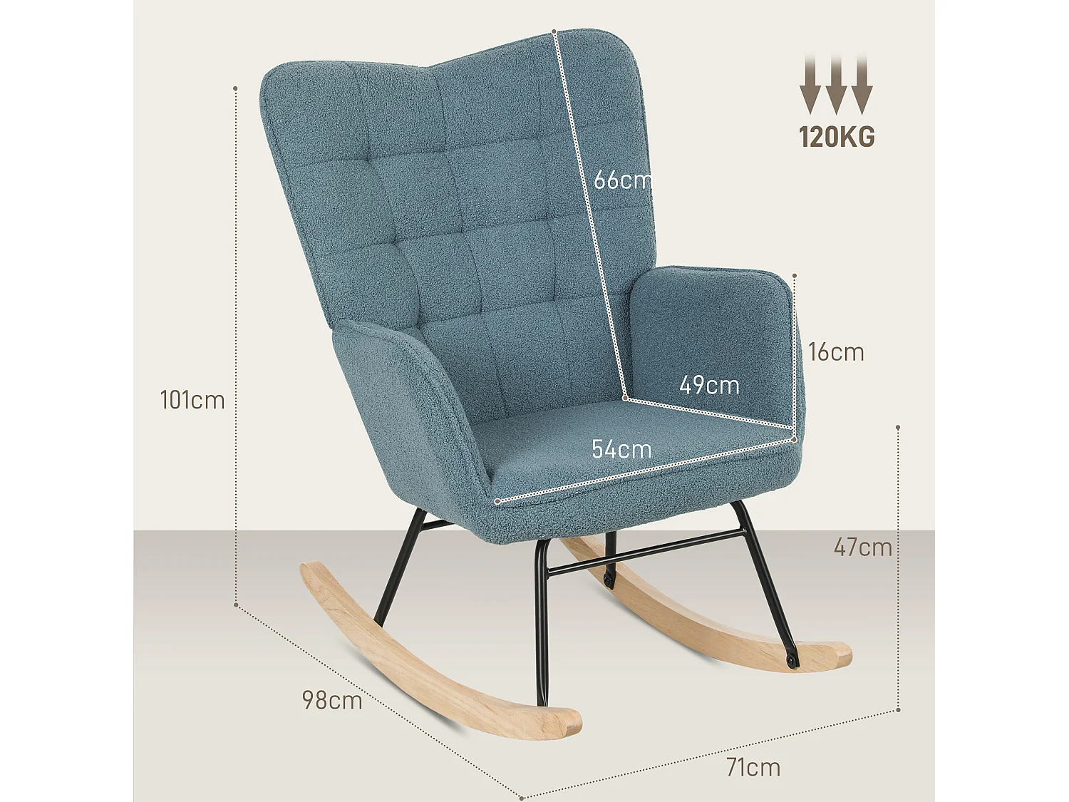 Fauteuil à bascule aspect polaire berbère,fauteuil rembourré avec piètement en bois