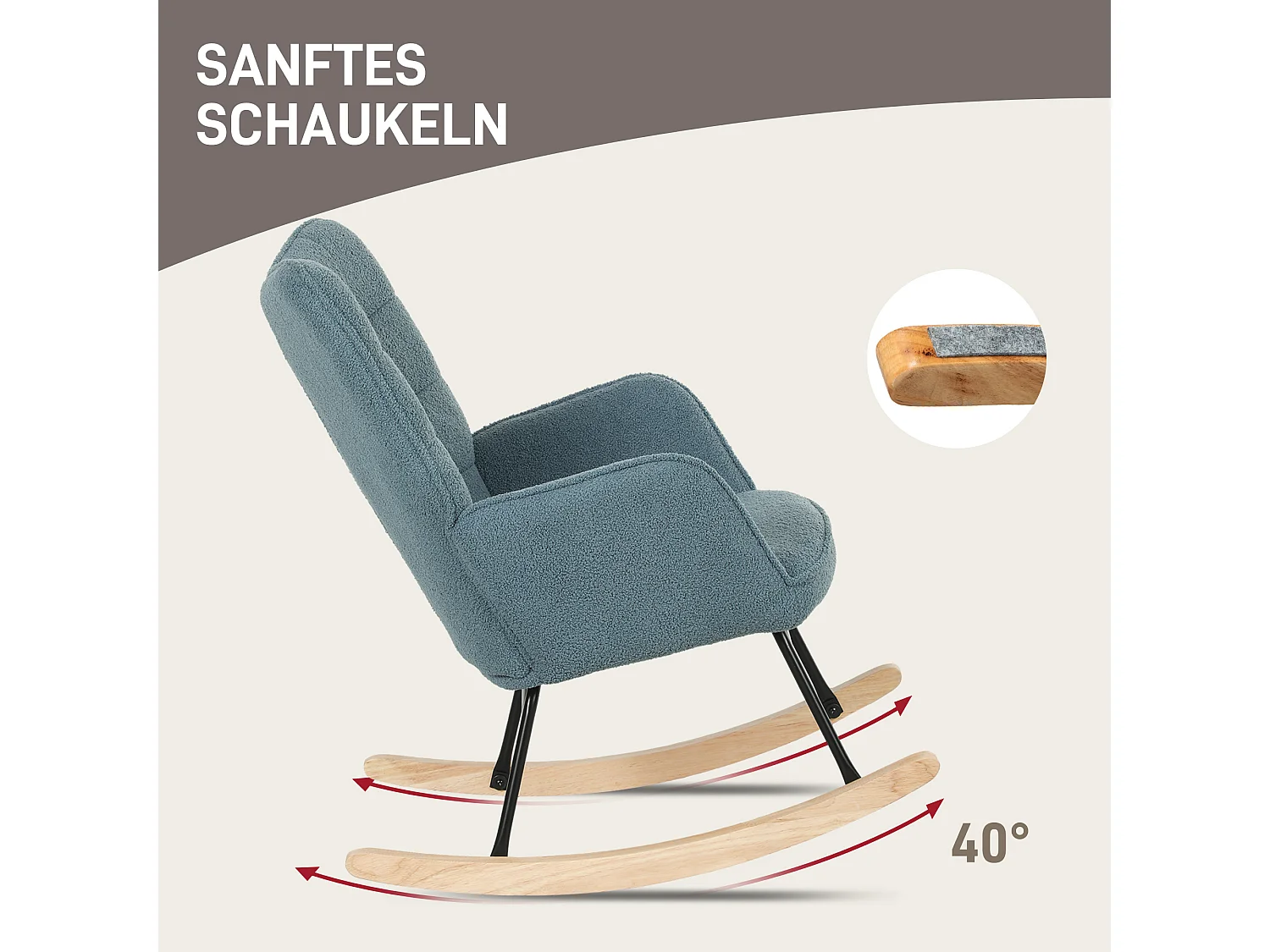 Fauteuil à bascule aspect polaire berbère,fauteuil rembourré avec piètement en bois