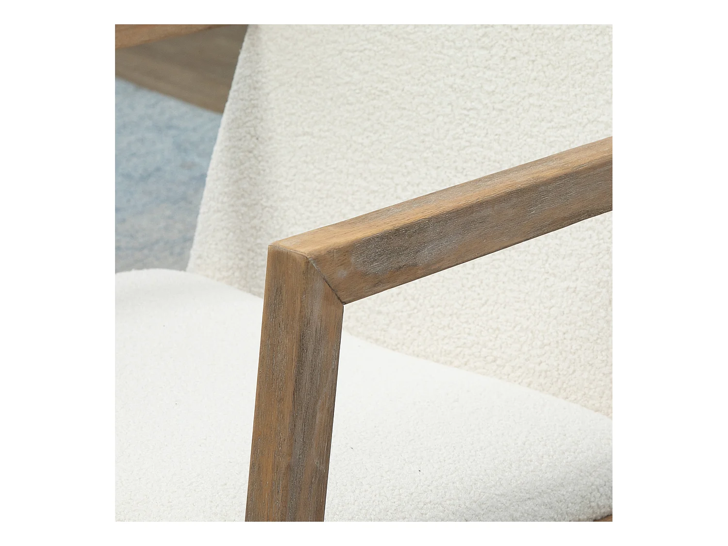 Schaukelstuhl mit Holzgestell, gepolstert, Loungesessel, Gummibaumholz, cremeweiß