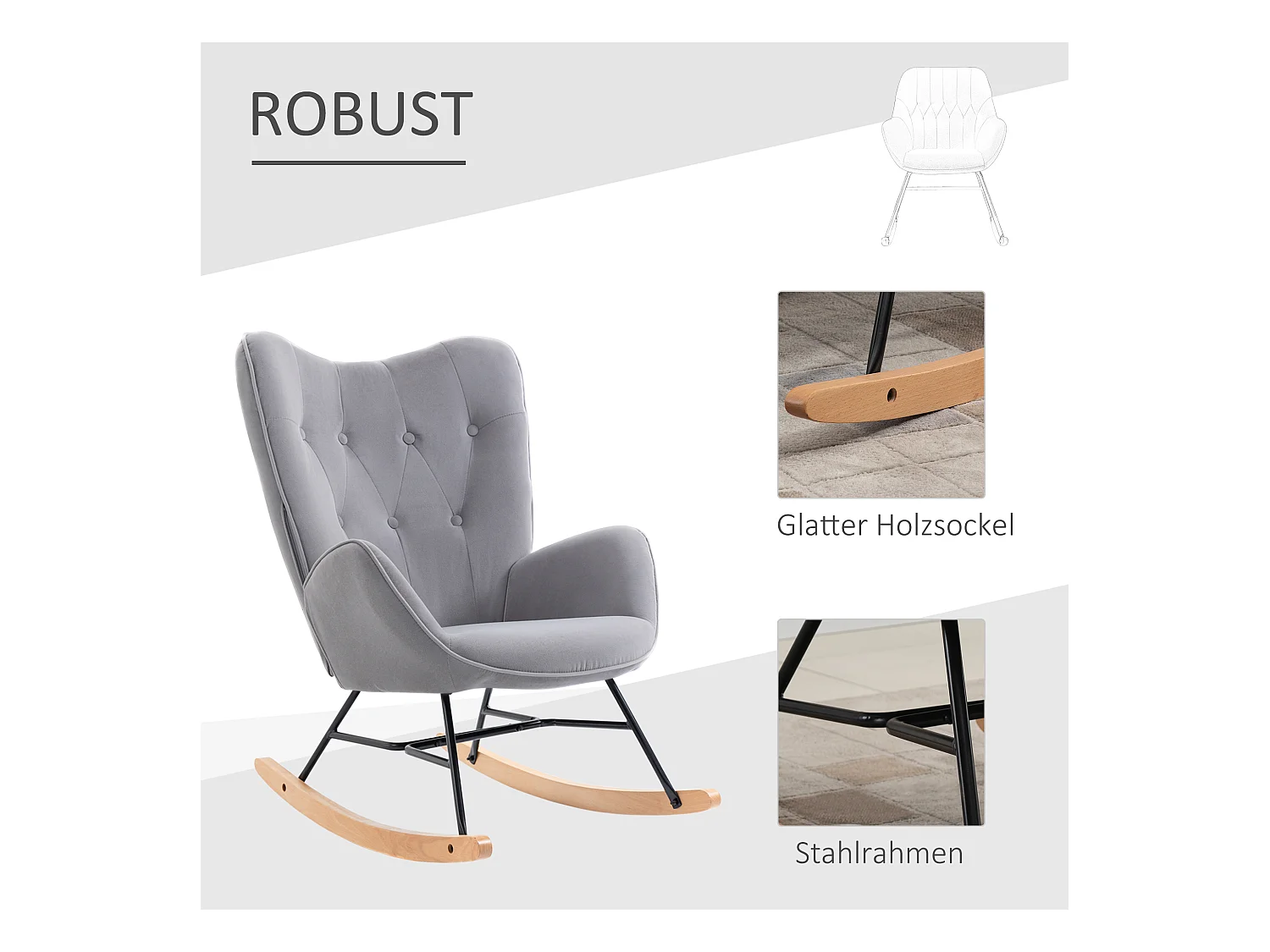 Schaukelstuhl, ergonomischer Schaukelstuhl, Sessel, Stillstuhl, Samtoptik