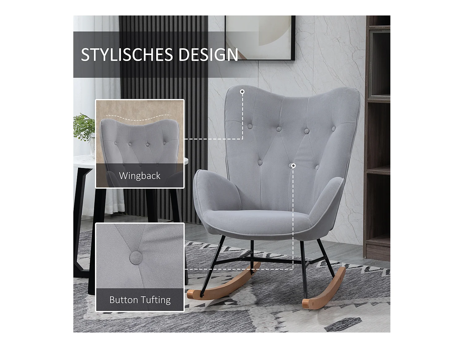 Schaukelstuhl, ergonomischer Schaukelstuhl, Sessel, Stillstuhl, Samtoptik