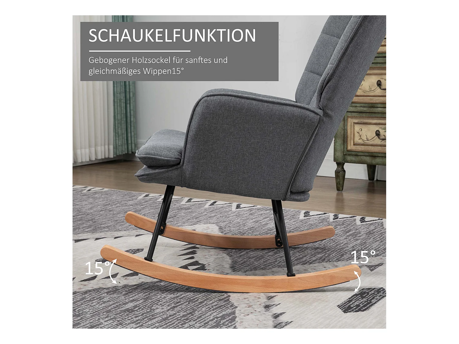 Schaukelstuhl bis 130 kg, Schaukelstuhl mit Hocker, Sessel mit Armlehnen