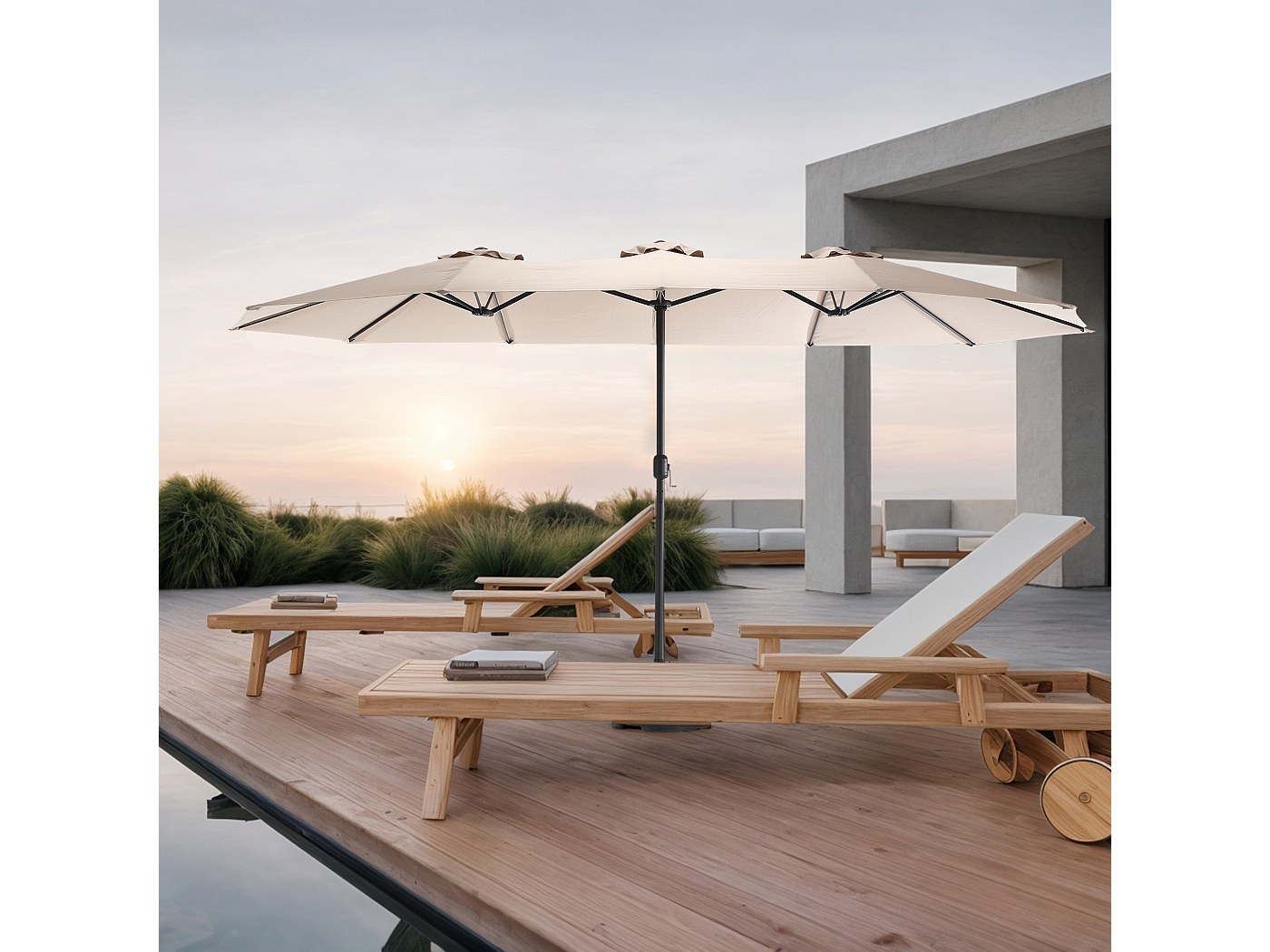 Grand patio Outdoor paraplu, veelzijdige balkonschaduw met 360 graden draaibare parasol, polyester staal rechthoekige platte luifel voor dek appartement terras, wit