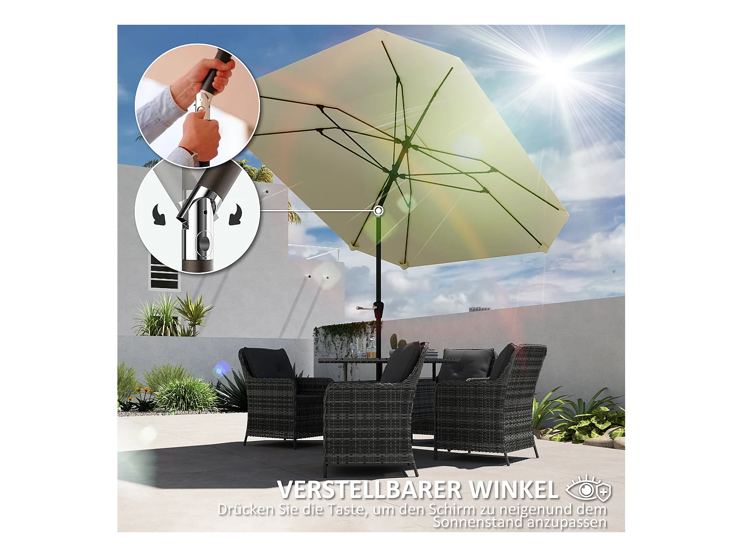 233 cm Sonnenschirm, achteckiger Klappschirm, windstabil, robust, Balkonschirm