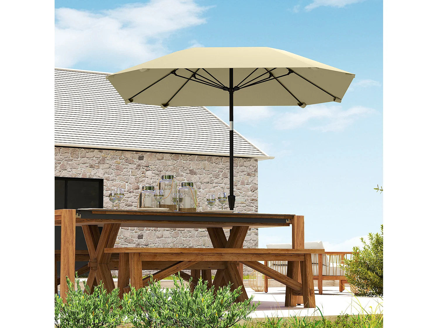 233 cm Sonnenschirm, achteckiger Klappschirm, windstabil, robust, Balkonschirm