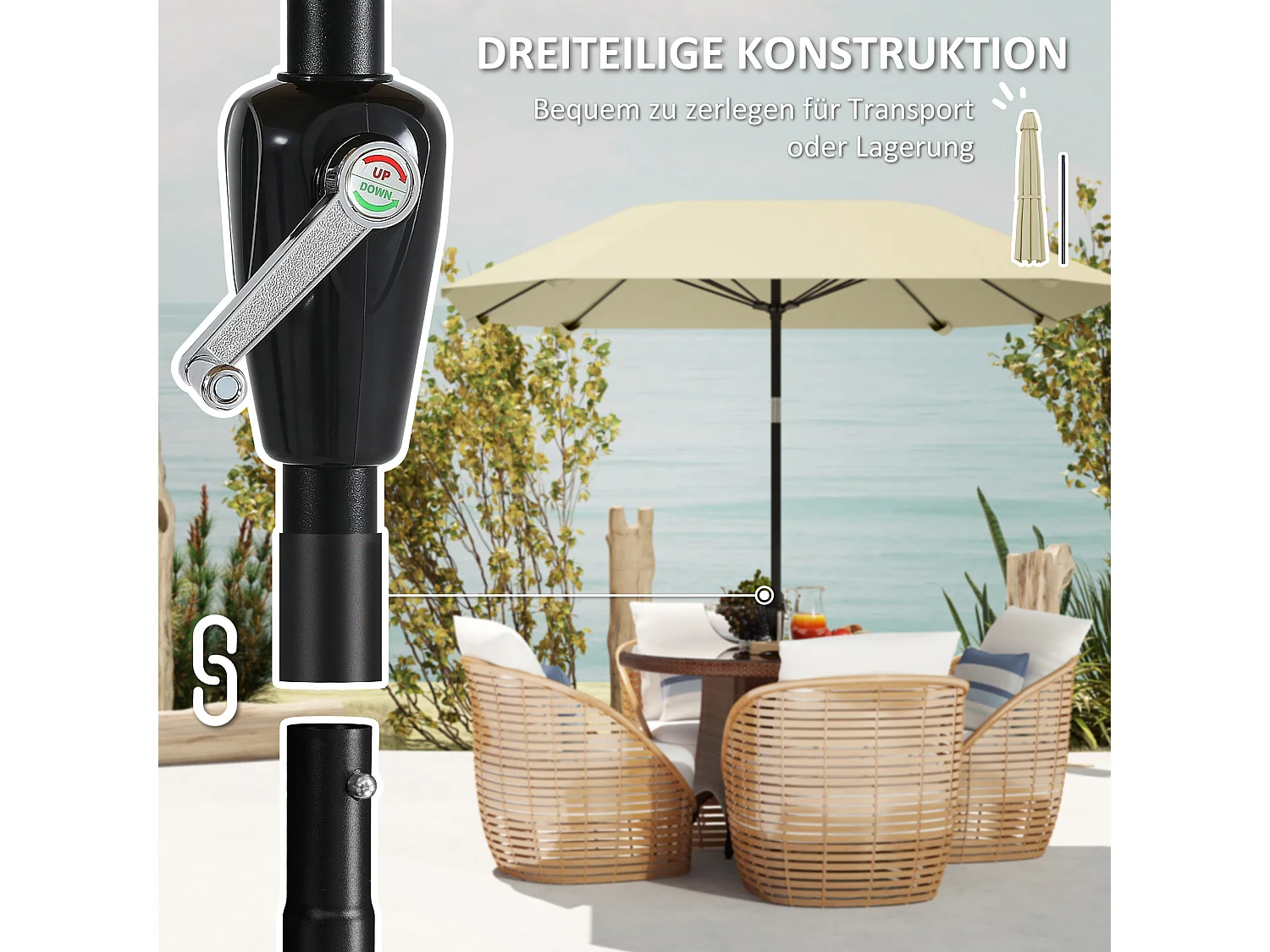 233 cm Sonnenschirm, achteckiger Klappschirm, windstabil, robust, Balkonschirm