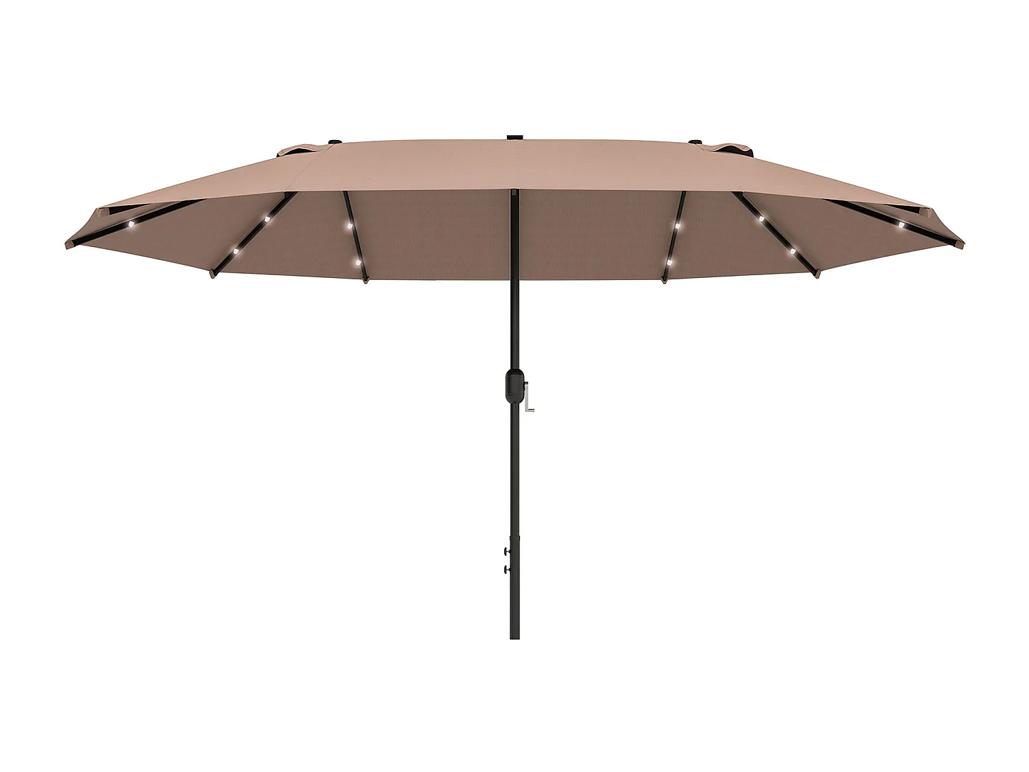 Dubbele parasol van 440 x 260 cm met ledverlichting, grote ovale tuinparasol, terrasparasol.