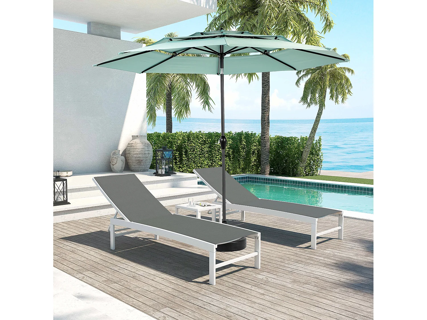 Sombrilla rectangular de doble cara con manivela, grande, 4,5 m (sin base)