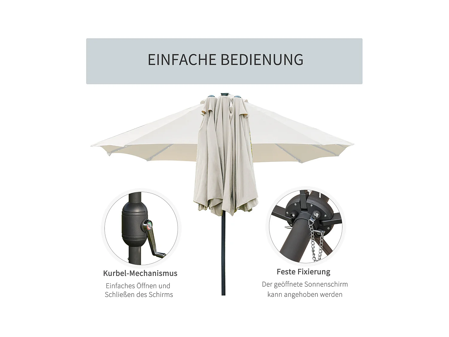 Sombrilla doble con LED, 440 x 256 cm, sombrilla de jardín con manivela, sombrilla de terraza