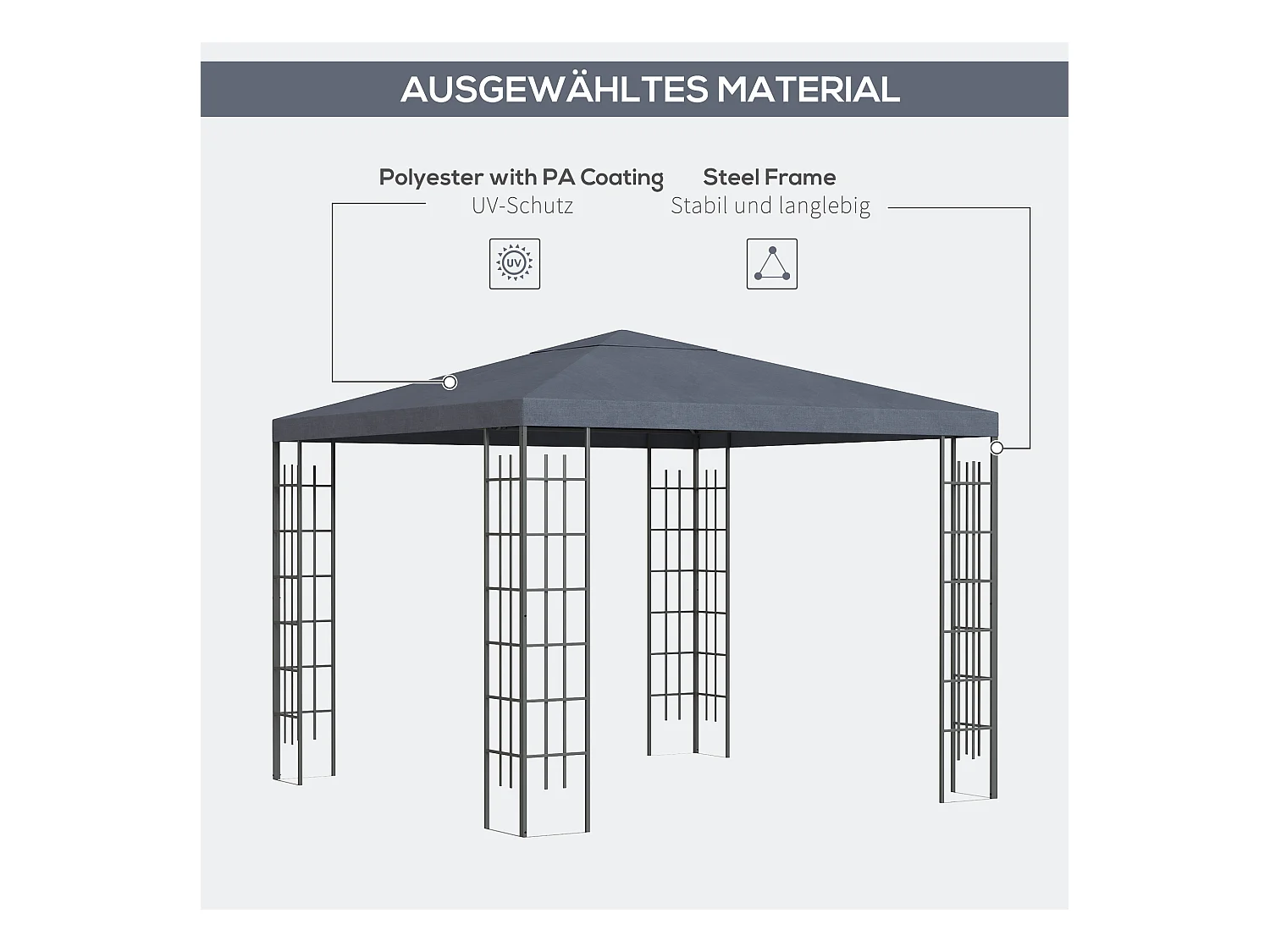 3 x 3 m Gartenzelt, robustes Partyzelt, Gartenfestzelt aus Stahl und Polyester