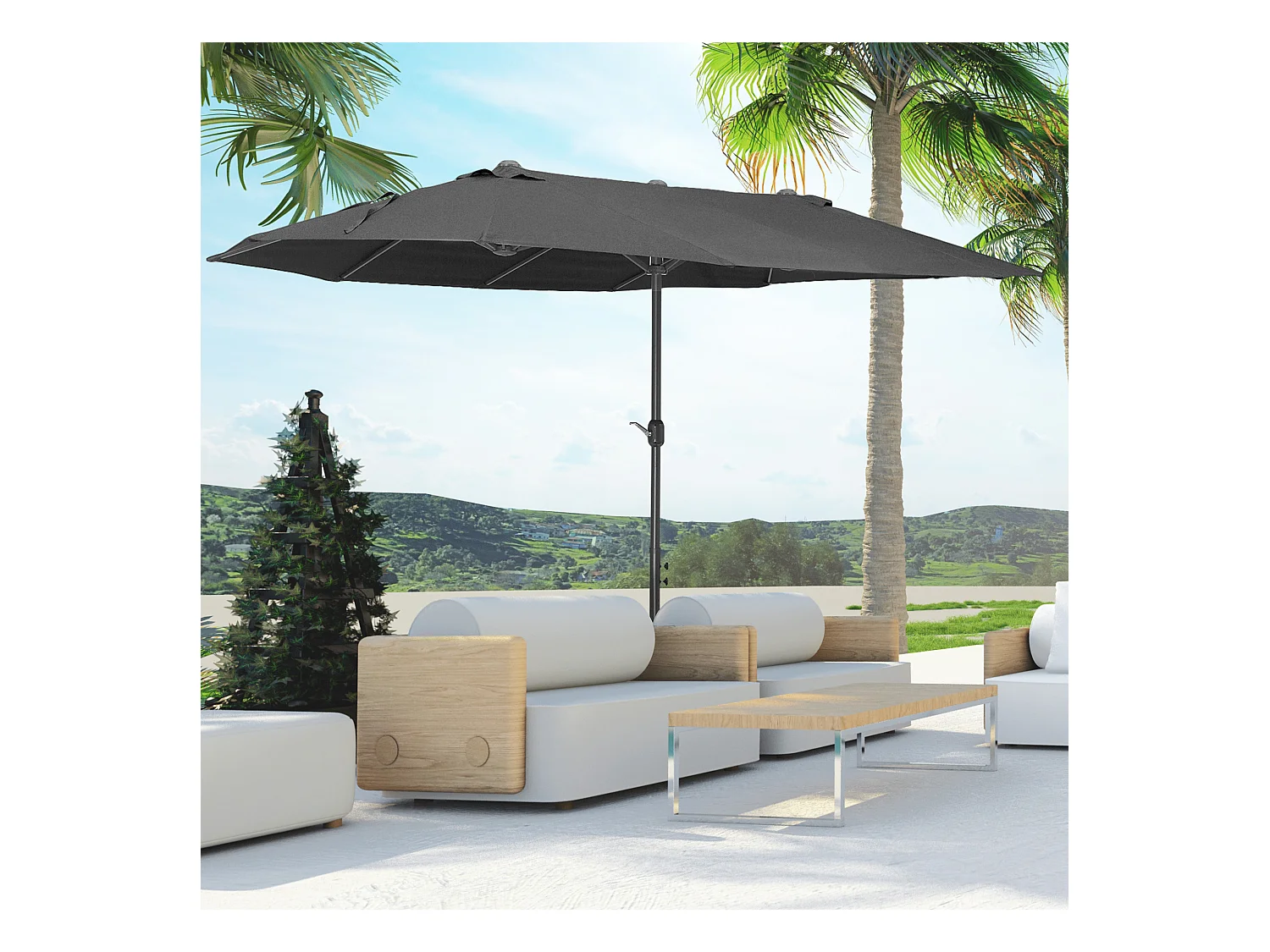 Sombrilla de jardín, sombrilla de mercado, sombrilla de terraza con manivela, 460 x 270 x 240 cm